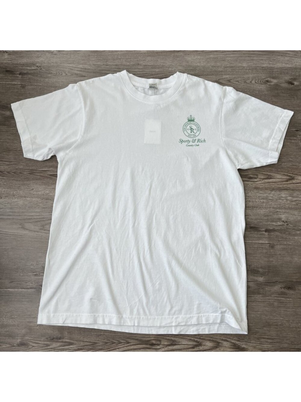 Sporty & Rich Country Club Crest T-Shirt Womens Medium White Green‎ Made USA NWT